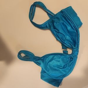 Sun Streak Bikini Top with Bow in Teal Blue, Size 34B